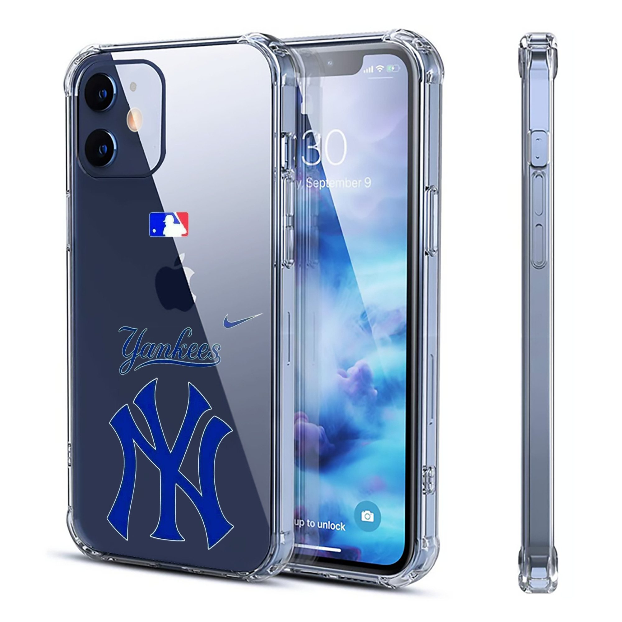 New York Yankees Blue Logo Clear IPhone 12 Case – Soft TPU With UV Print – Enhanced Drop Protection, Precise Fit, Anti-Fingerprint, Customizable Design, Scratch-Resistant, Yellow-Resistant